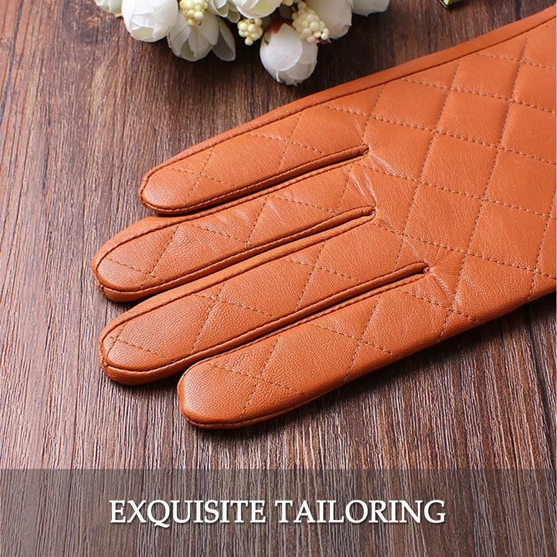 Nappaglo Men's Genuine Nappa Leather Quilted Stitch Winter Gloves Touchscreen Driving Mittens with Long Fleece Lining