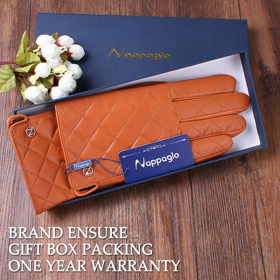 Nappaglo Men's Genuine Nappa Leather Quilted Stitch Winter Gloves Touchscreen Driving Mittens with Long Fleece Lining