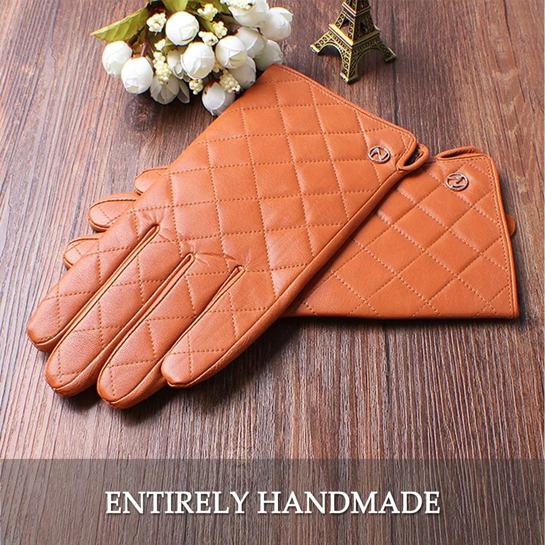 Nappaglo Men's Genuine Nappa Leather Quilted Stitch Winter Gloves Touchscreen Driving Mittens with Long Fleece Lining