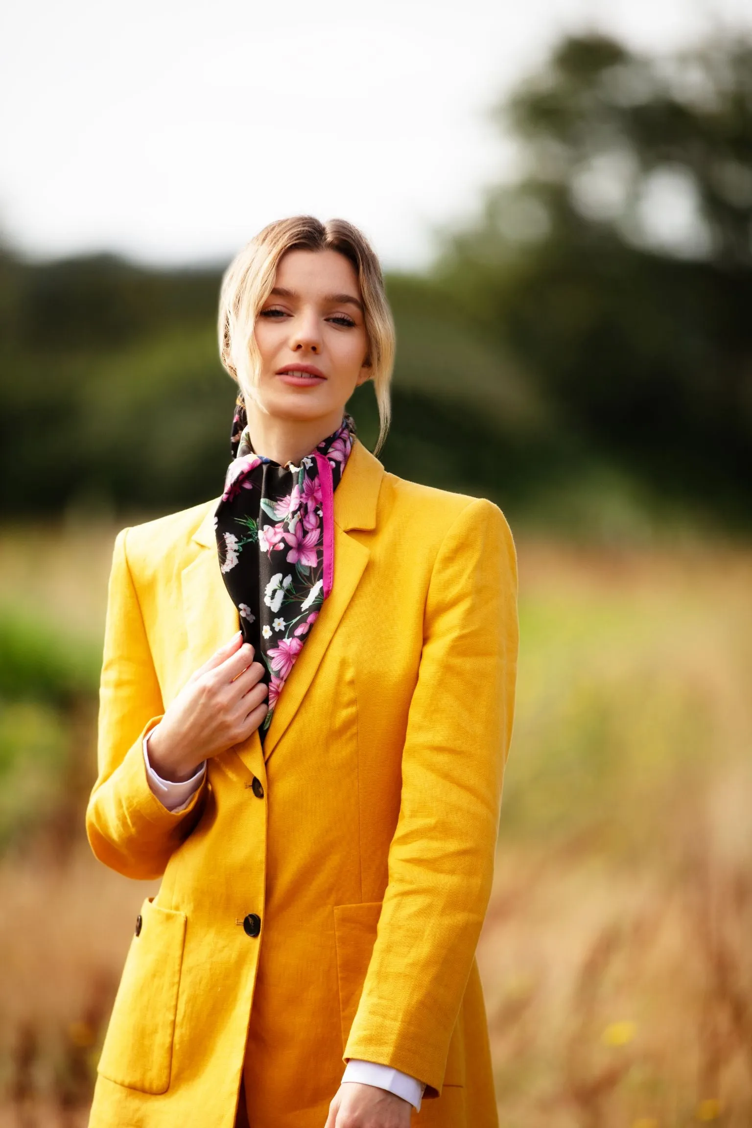 Oopsie Daisy Ebony Black Classic Silk Scarf