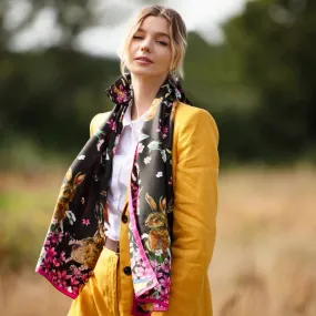 Oopsie Daisy Ebony Black Classic Silk Scarf