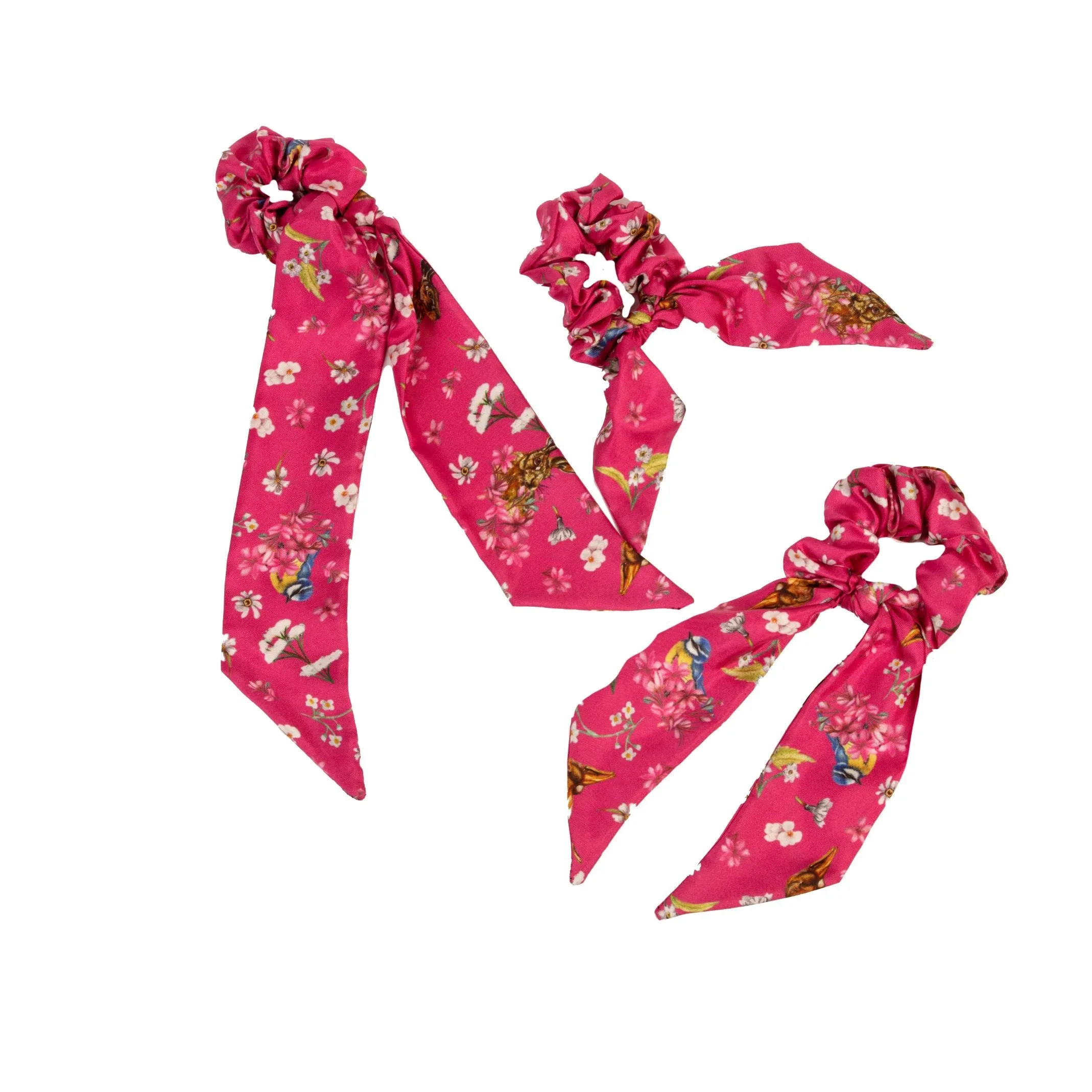 Oopsie Daisy Fuchsia Pink Long Tail Silk Scrunchie