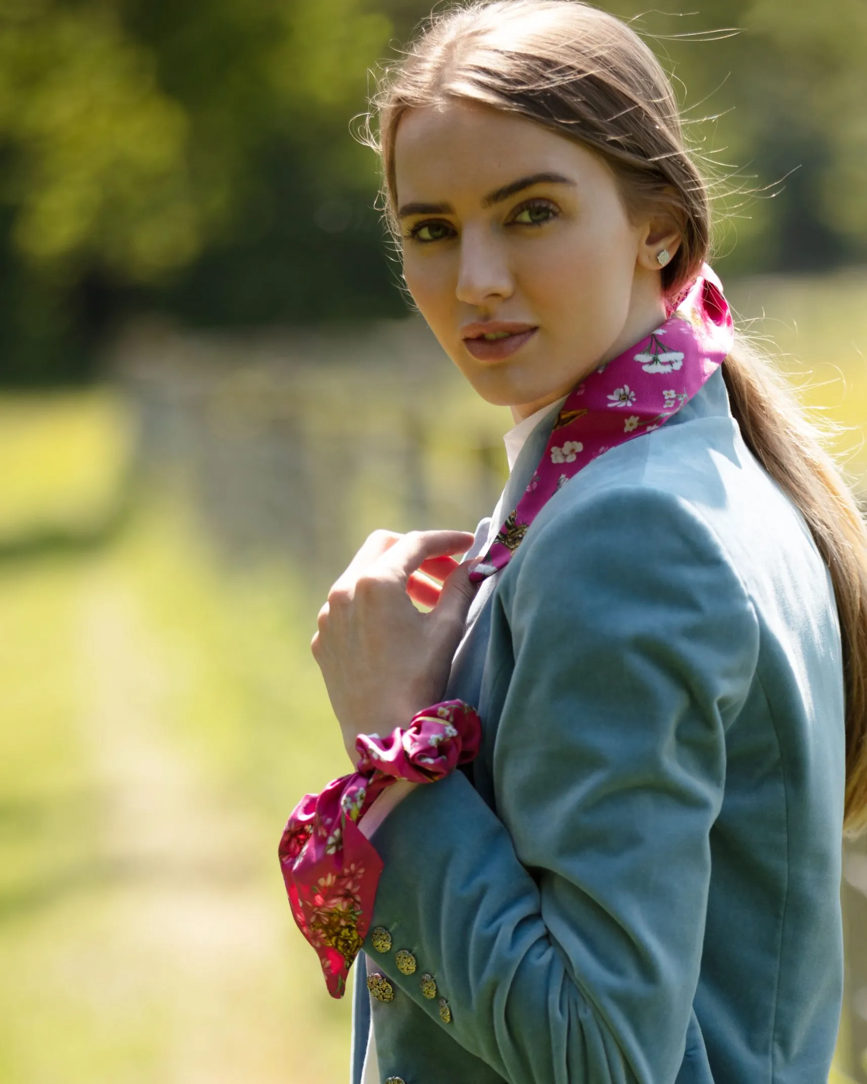 Oopsie Daisy Fuchsia Pink Long Tail Silk Scrunchie