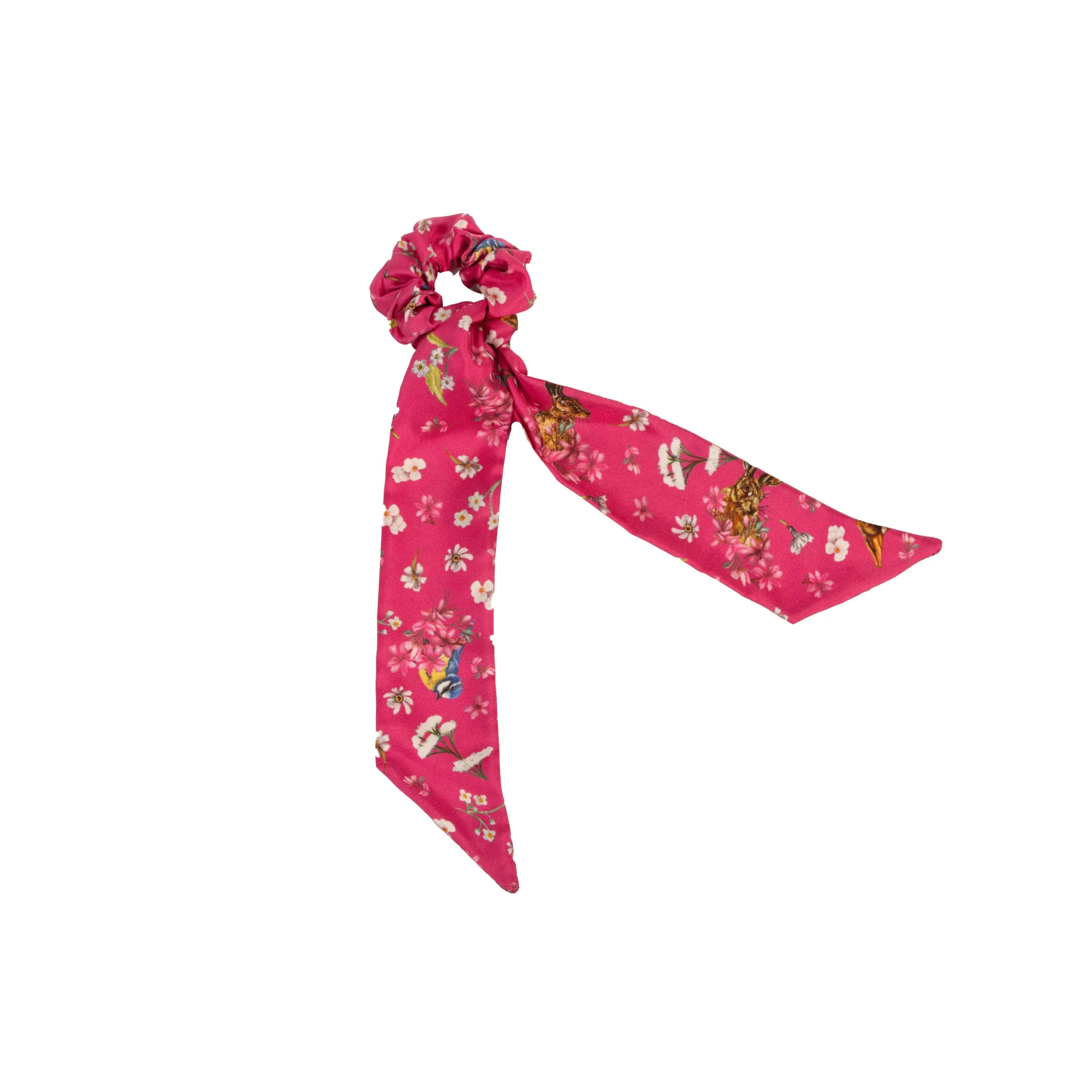 Oopsie Daisy Fuchsia Pink Long Tail Silk Scrunchie