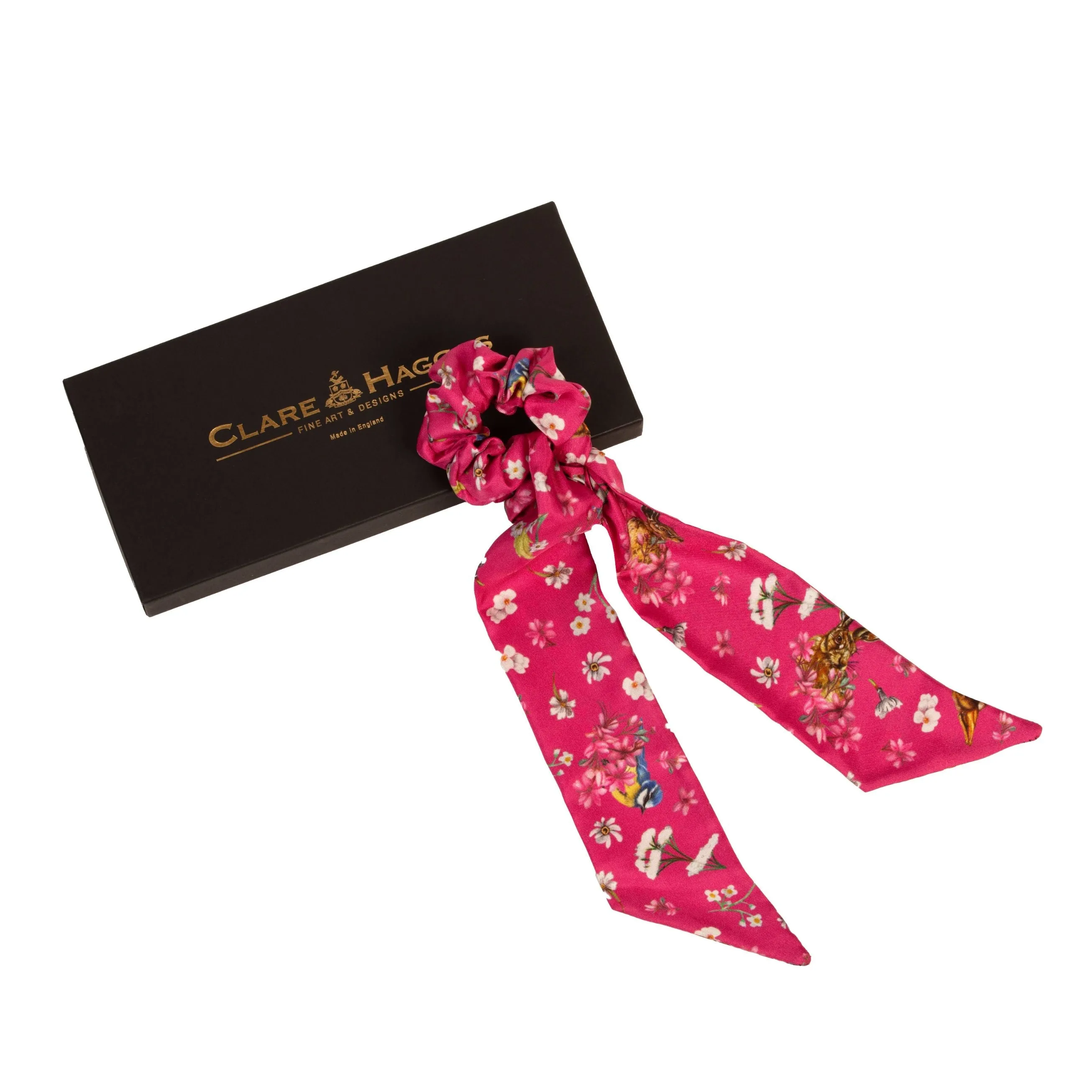 Oopsie Daisy Fuchsia Pink Long Tail Silk Scrunchie
