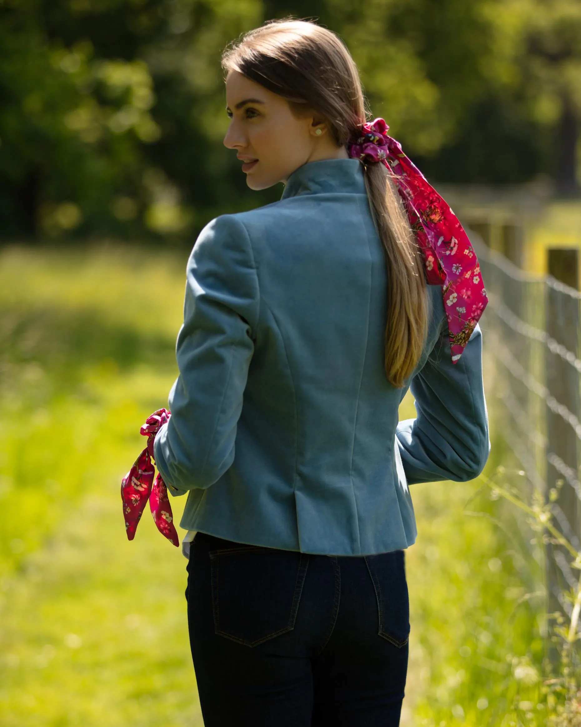 Oopsie Daisy Fuchsia Pink Long Tail Silk Scrunchie