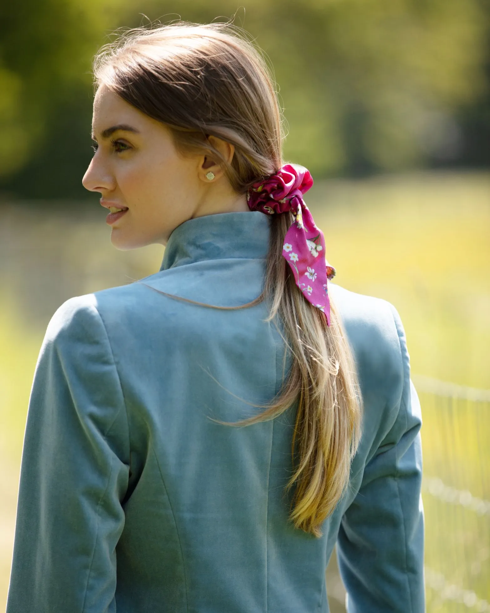 Oopsie Daisy Fuchsia Short Tail Silk Scrunchie