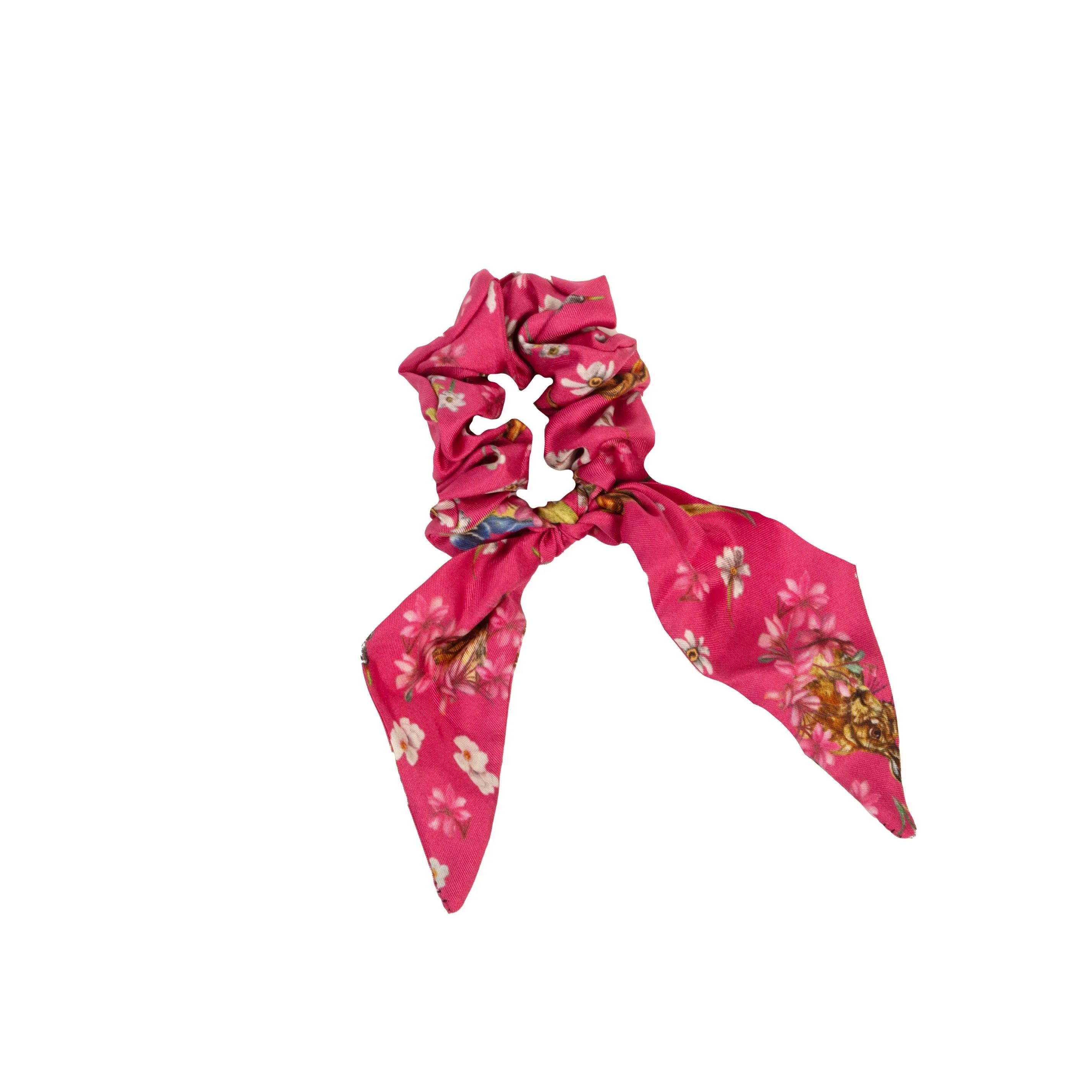 Oopsie Daisy Fuchsia Short Tail Silk Scrunchie