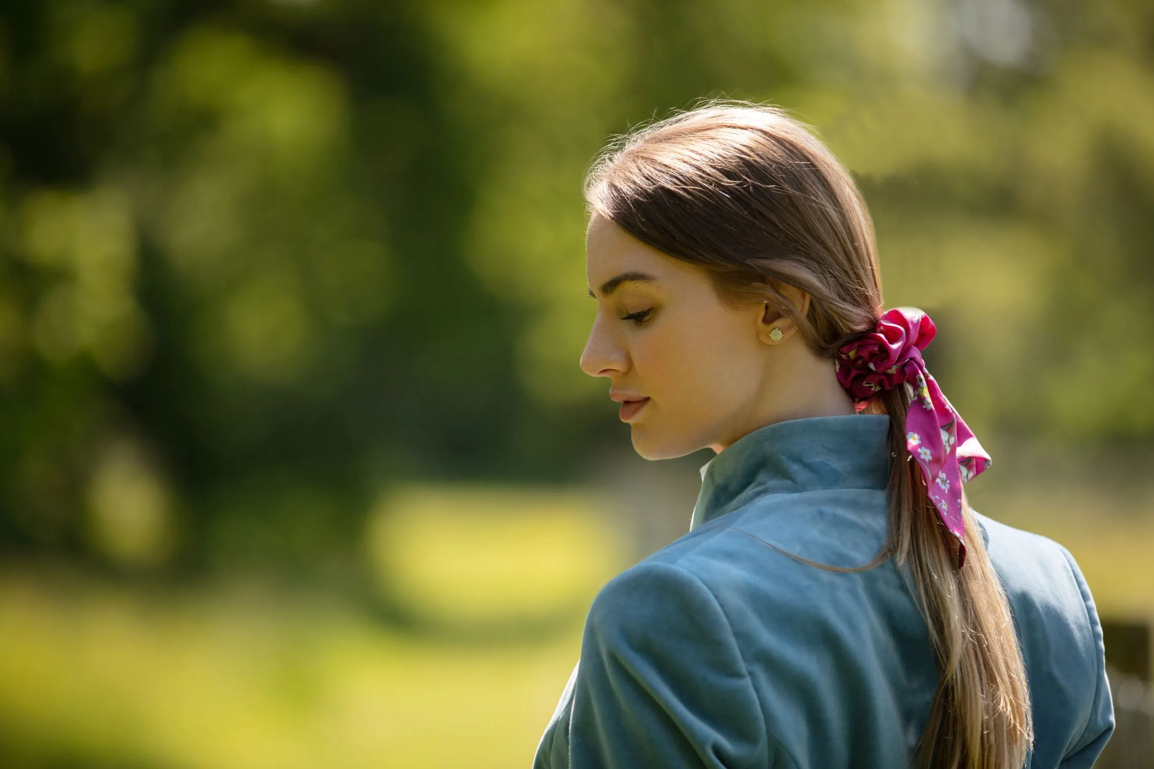 Oopsie Daisy Fuchsia Short Tail Silk Scrunchie