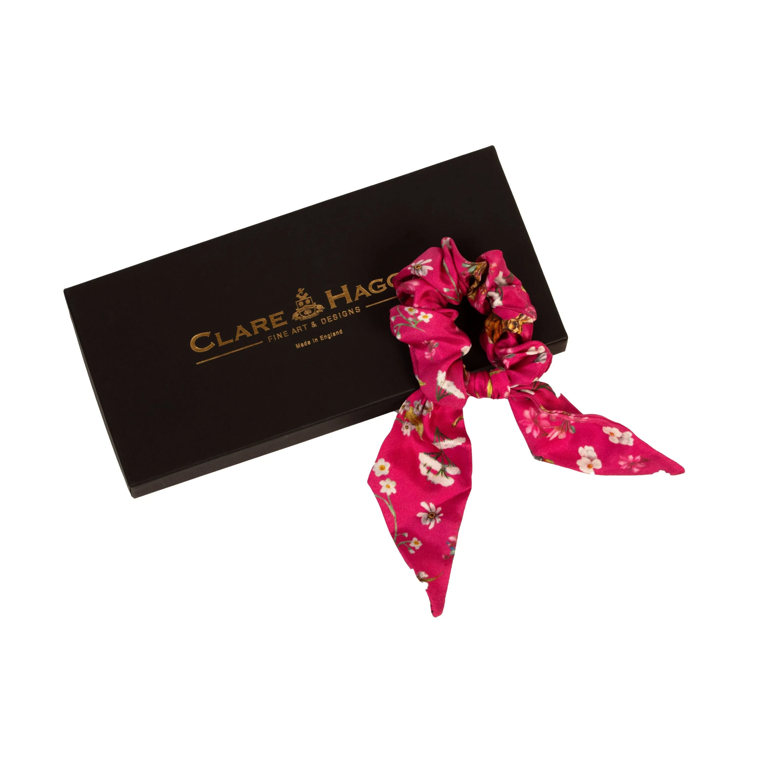 Oopsie Daisy Fuchsia Short Tail Silk Scrunchie