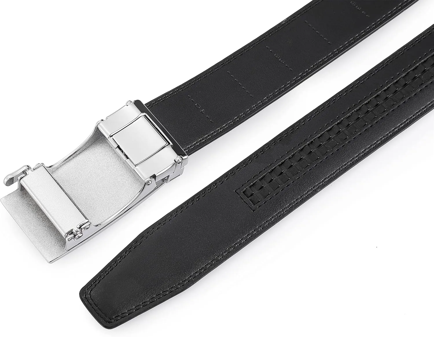 Ratchet Belt for Men, Leather Dress Casual Belt with Adjustable Buckle-Trim to fit-35cm wide
