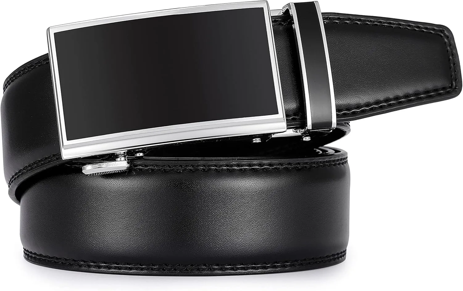 Ratchet Belt for Men, Leather Dress Casual Belt with Adjustable Buckle-Trim to fit-35cm wide