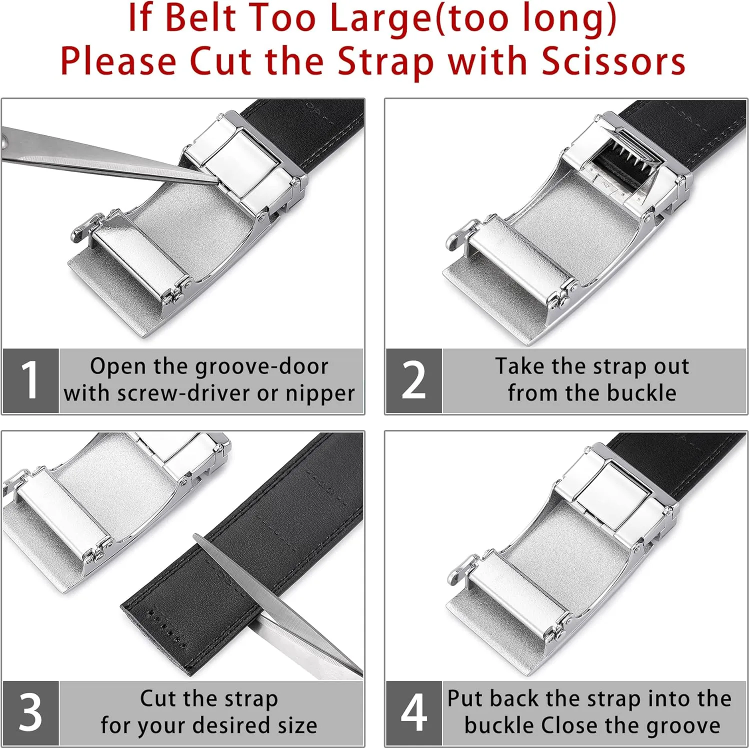 Ratchet Belt for Men, Leather Dress Casual Belt with Adjustable Buckle-Trim to fit-35cm wide
