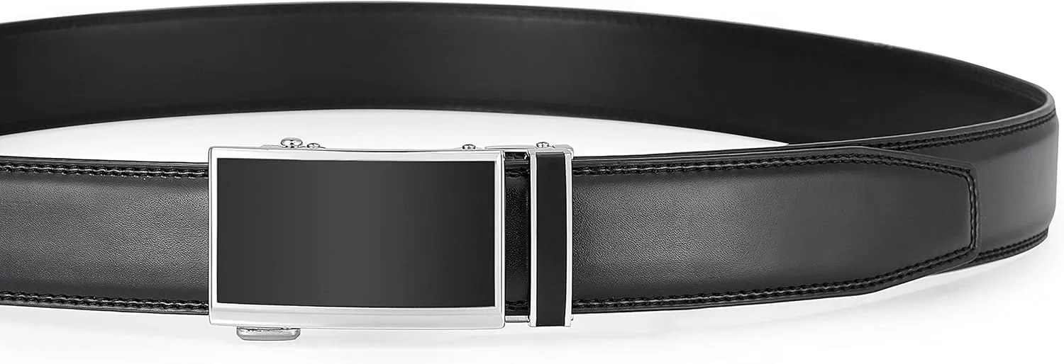 Ratchet Belt for Men, Leather Dress Casual Belt with Adjustable Buckle-Trim to fit-35cm wide