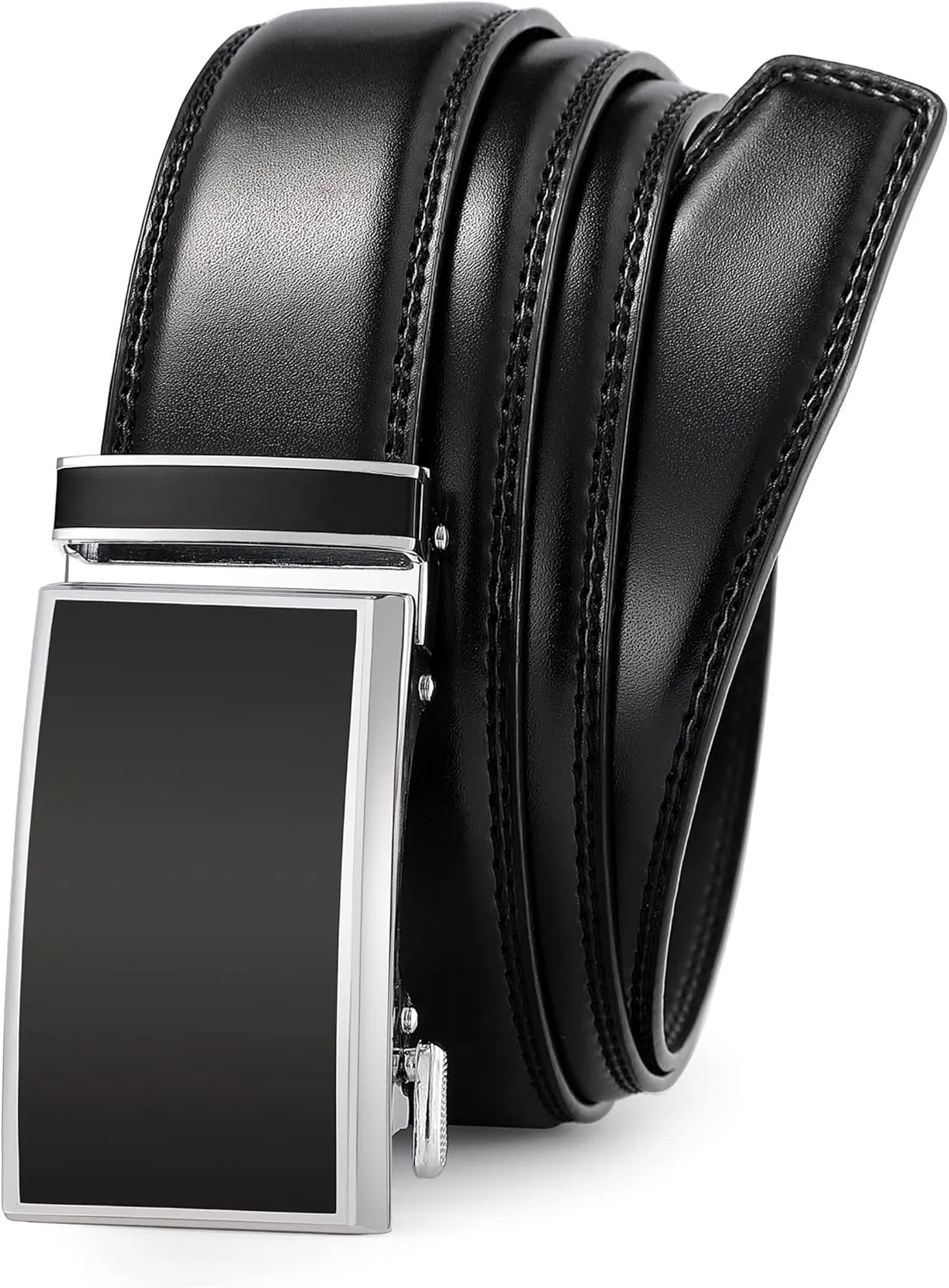 Ratchet Belt for Men, Leather Dress Casual Belt with Adjustable Buckle-Trim to fit-35cm wide