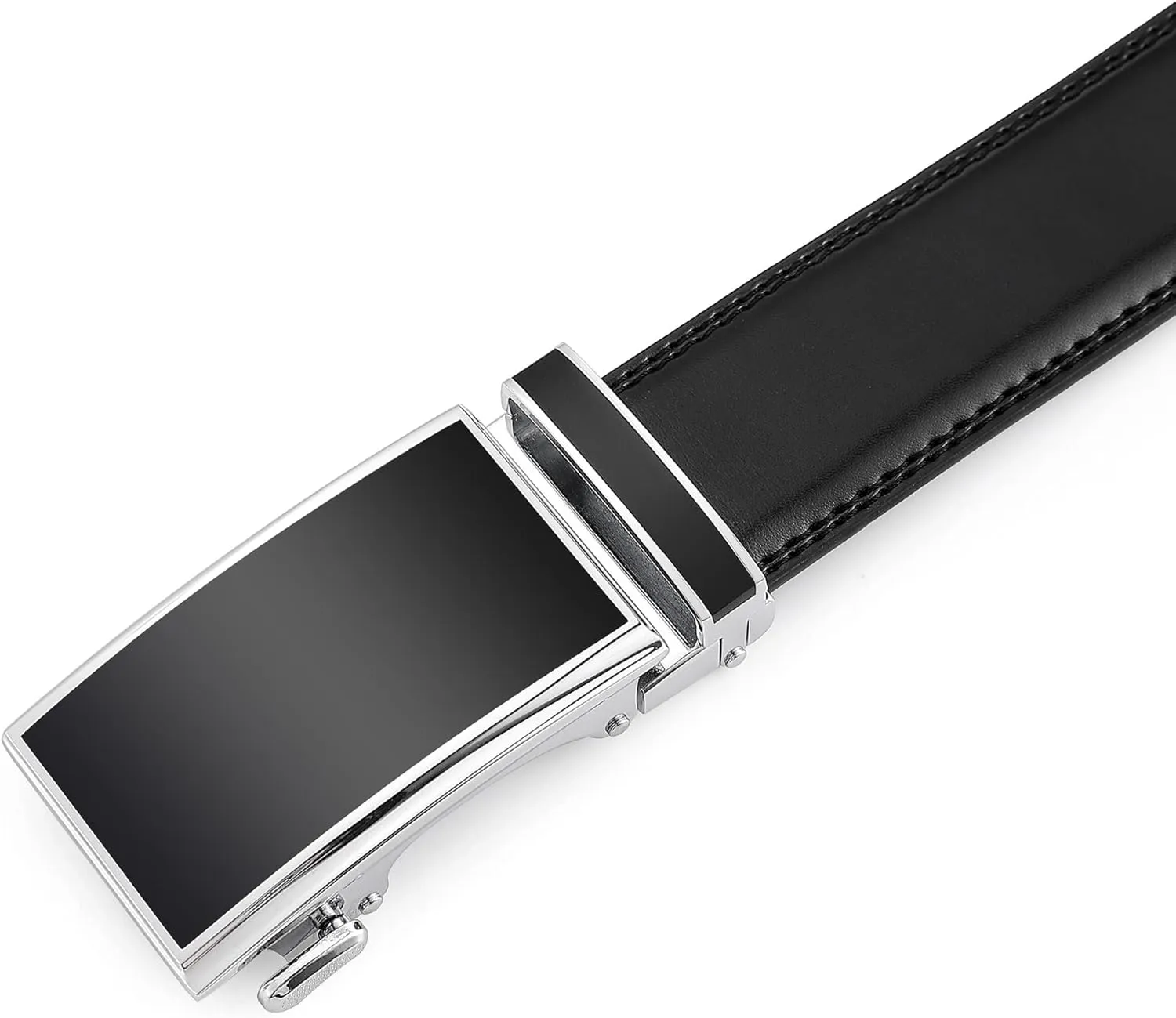 Ratchet Belt for Men, Leather Dress Casual Belt with Adjustable Buckle-Trim to fit-35cm wide