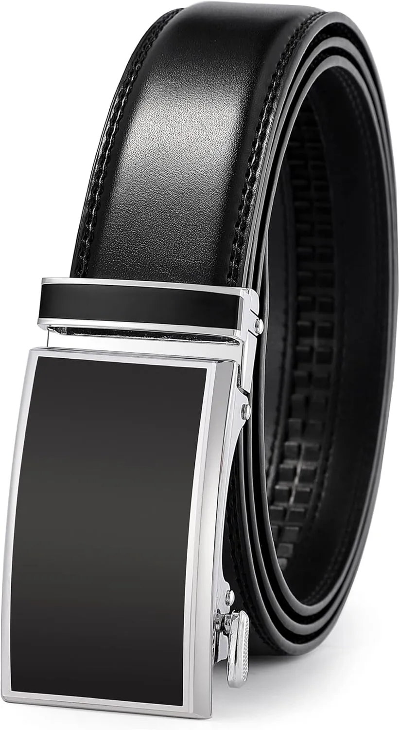 Ratchet Belt for Men, Leather Dress Casual Belt with Adjustable Buckle-Trim to fit-35cm wide