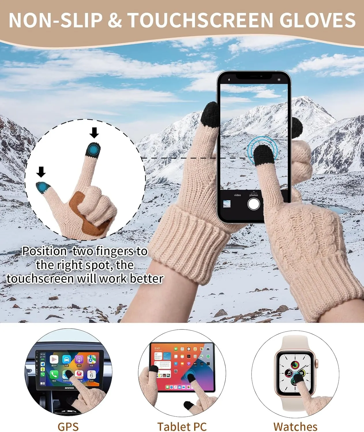 Remifa Winter Beanie Hat Scarf Gloves Set for Women, 3 PCS Pom Pom Hat Touchscreen Glove Long Neck Kint Scarf Christmas Gift