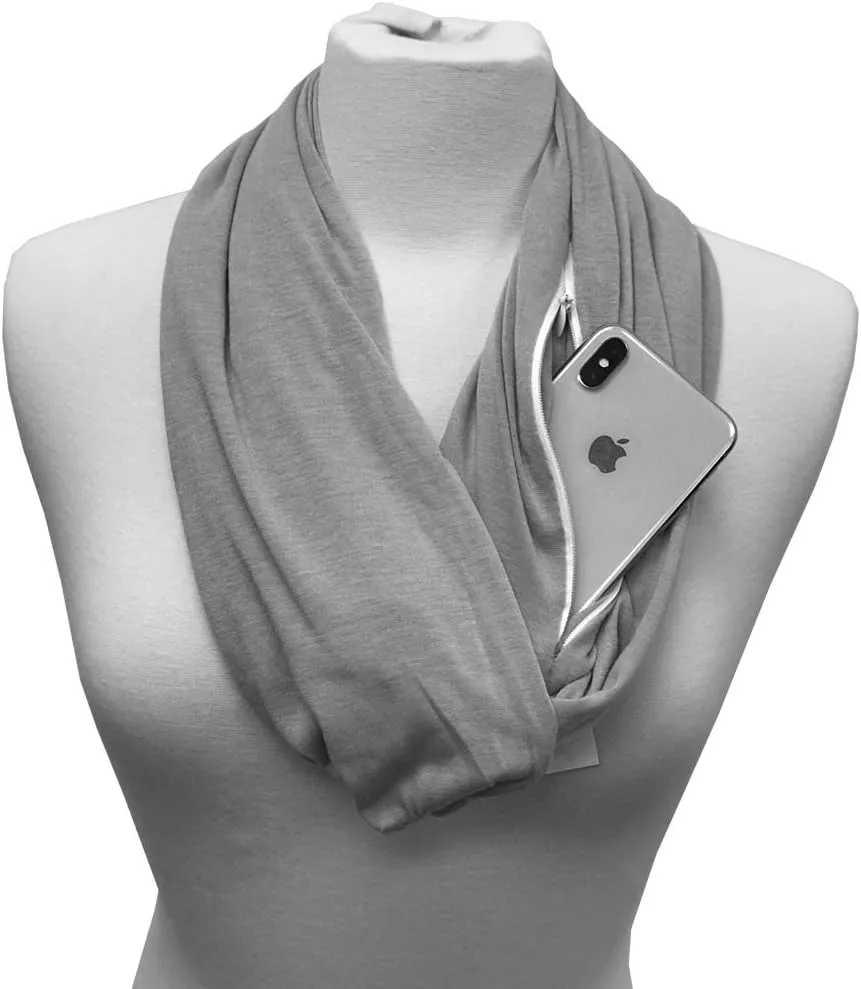 Solid Color Hidden Zipper Pocket Scarf - Fashion Scarf for Women - All Seasons