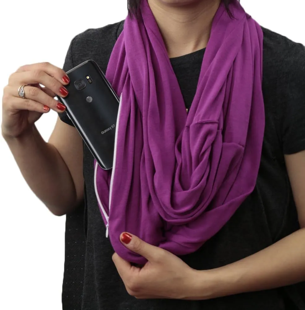Solid Color Hidden Zipper Pocket Scarf - Fashion Scarf for Women - All Seasons