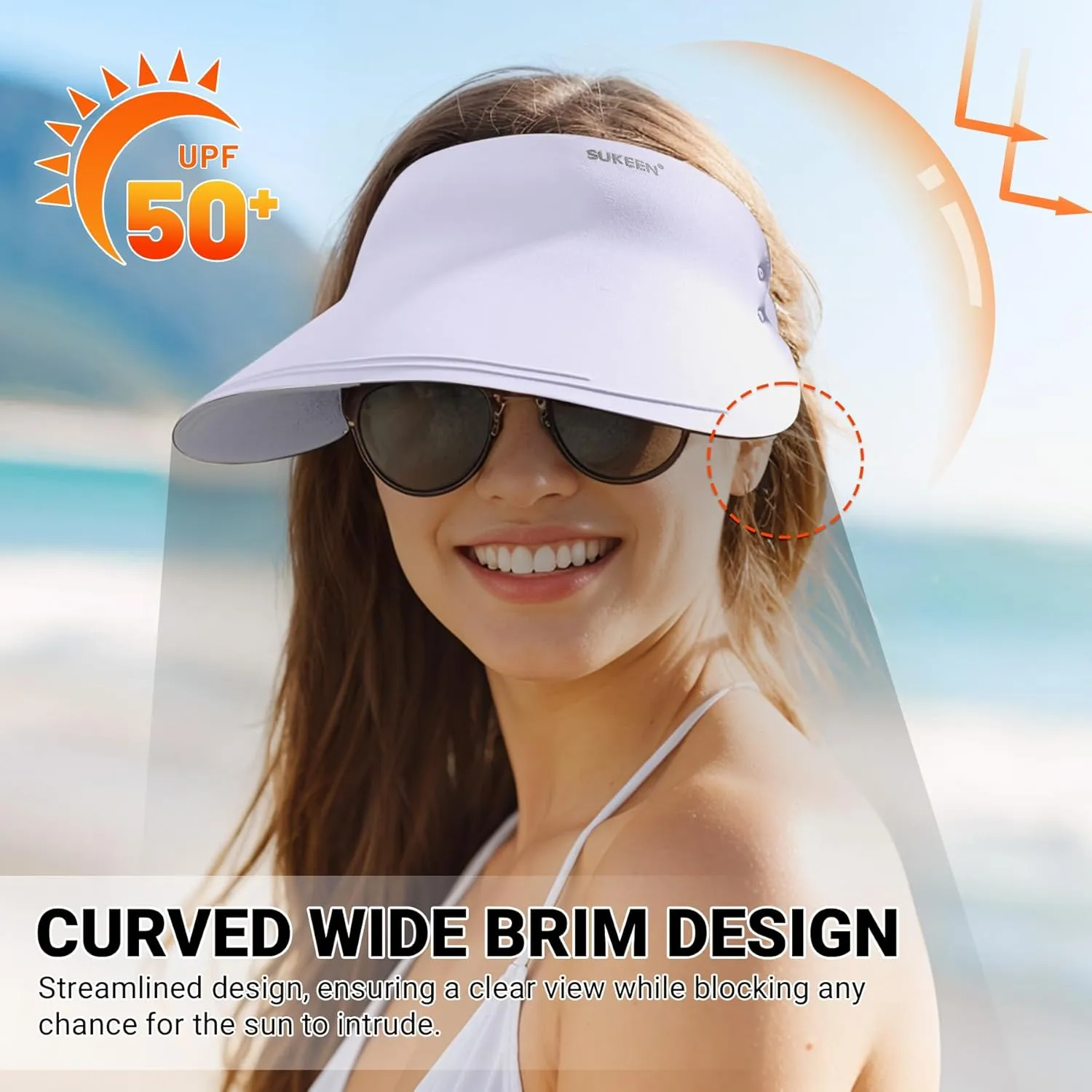 Sukeen Wide Brim Sun Visor Hat for Women Men,UPF50  Seamless Sun Hats Foldable Ponytail Beach Hats for Daily Outdoor Sport
