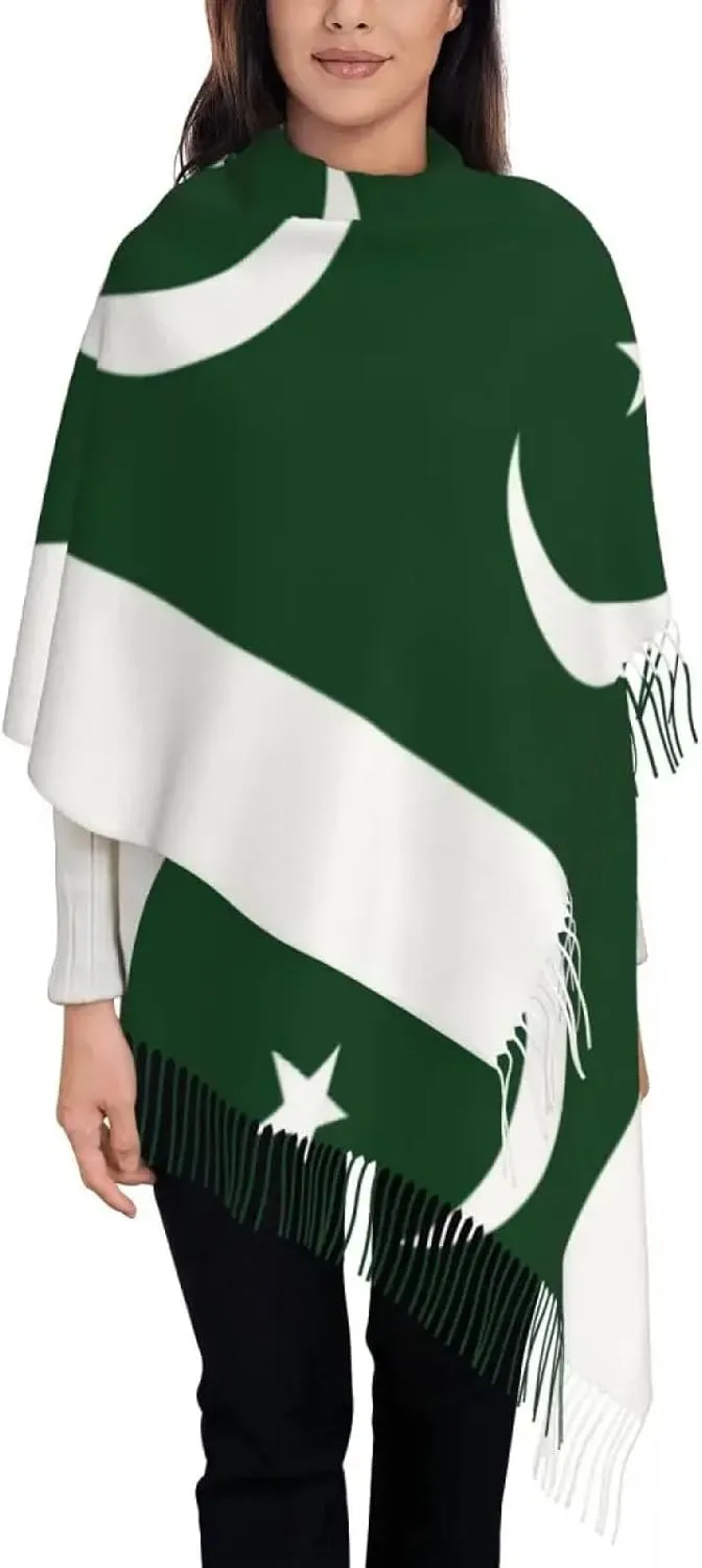 Warm Blanket Scarf for Winter - Women's Scarf with Tassel Pakistan Flag Long Winter Warm Shawl Wrap Gi