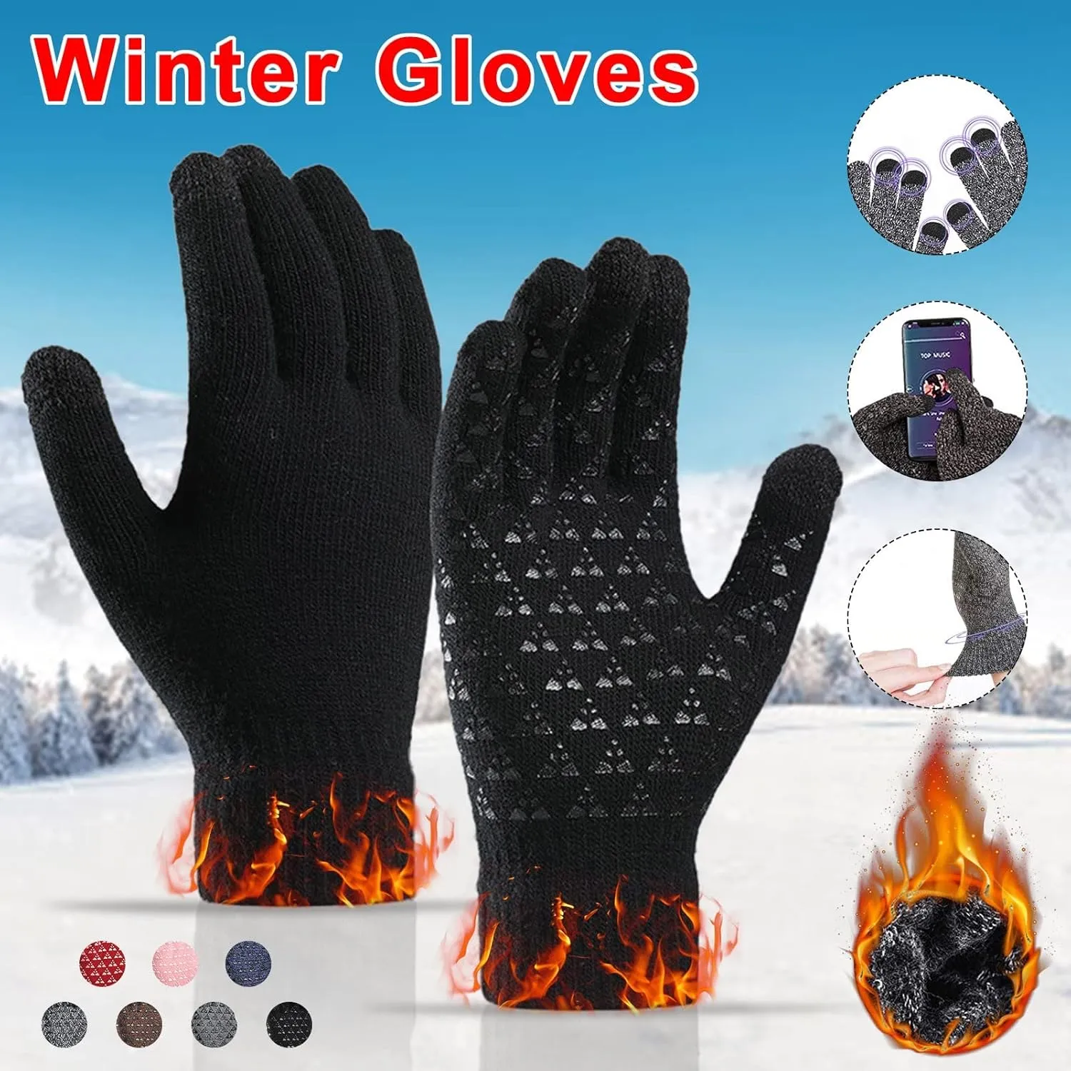 Winter Gloves Men,Full Fingers Touch Screen Thermal Knit Lining Warming Gloves for Kids Driving Cold Weather Hiking