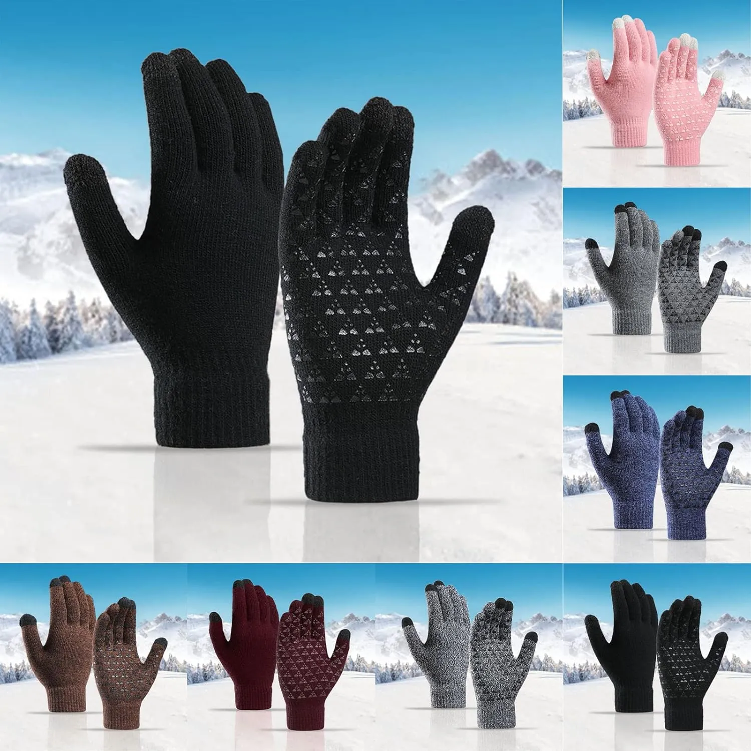 Winter Gloves Men,Full Fingers Touch Screen Thermal Knit Lining Warming Gloves for Kids Driving Cold Weather Hiking