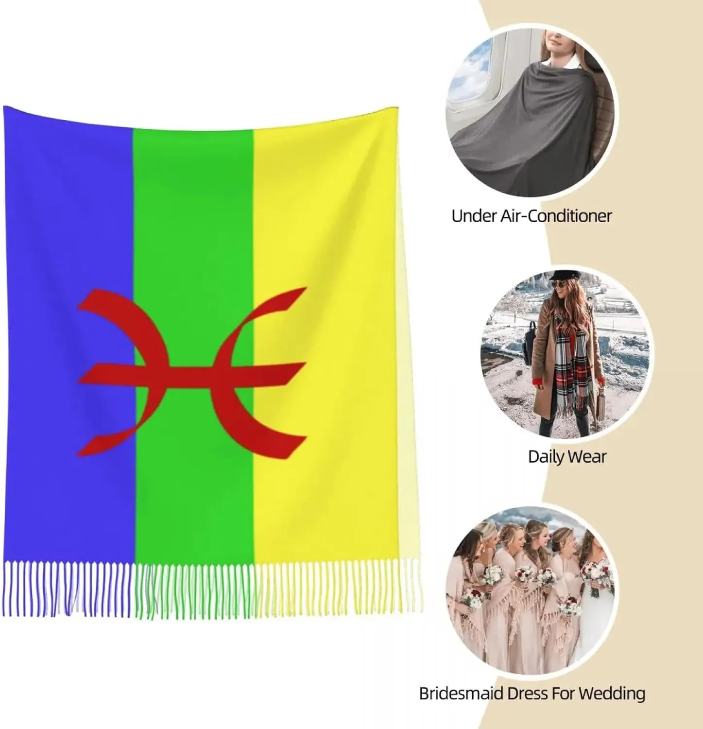 Winter Knitted Scarf For Women - Women's Tassel Scarf Flag Of Amazigh Long Winter Fall Shawl Wrap Drap