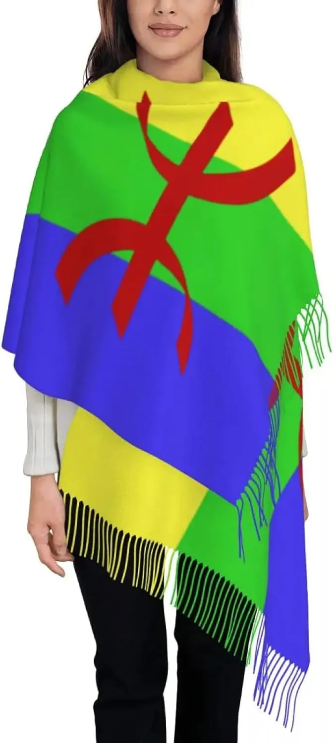 Winter Knitted Scarf For Women - Women's Tassel Scarf Flag Of Amazigh Long Winter Fall Shawl Wrap Drap