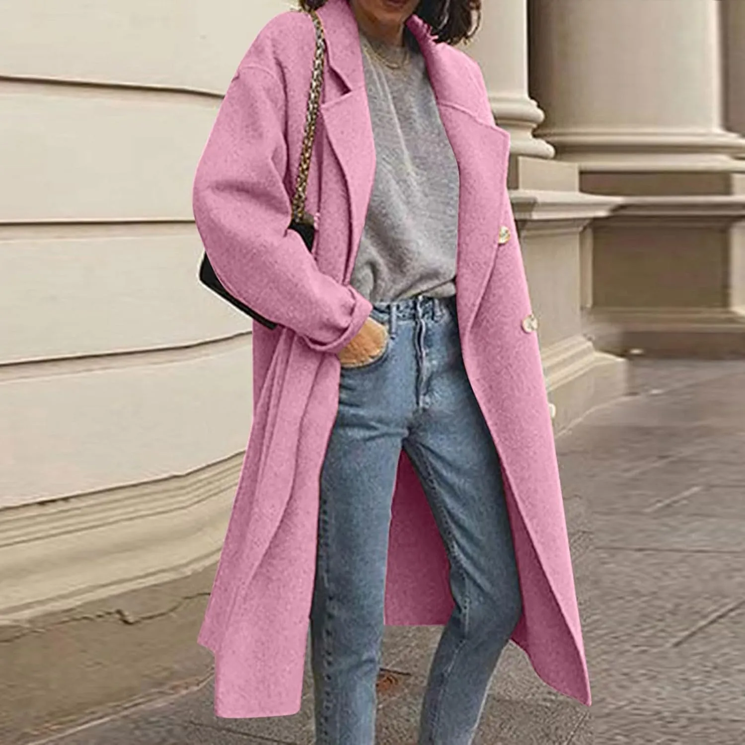 Winter Trench Coats for Women Double Breasted Thick Long Wool Coat Notch Lapel Overcoats Slim Pea Jacket With Belts
