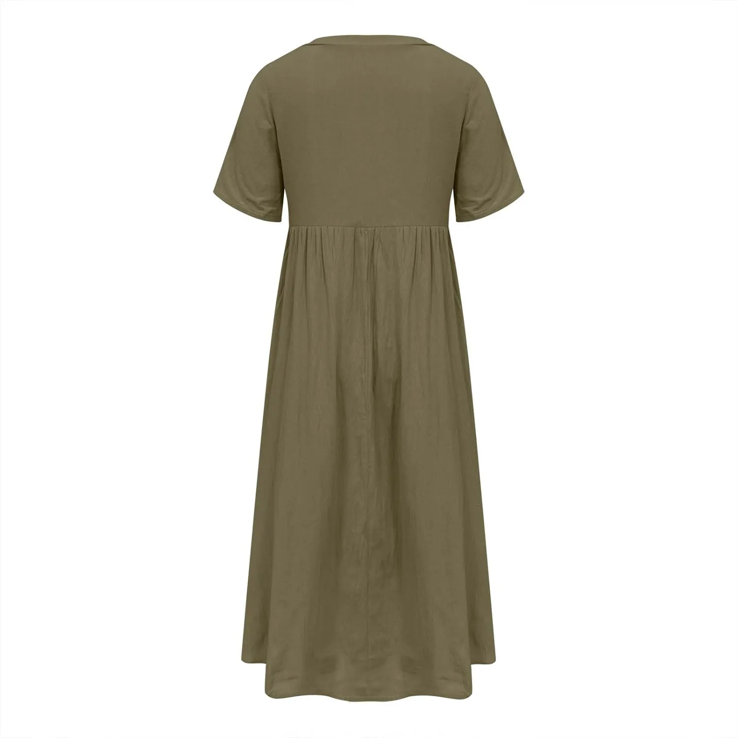 Women's Summer Petite Dress Casual Eyelet Hollow Out Short Sleeve Button V Neck A-line Dress Maxi Dress with Pockets