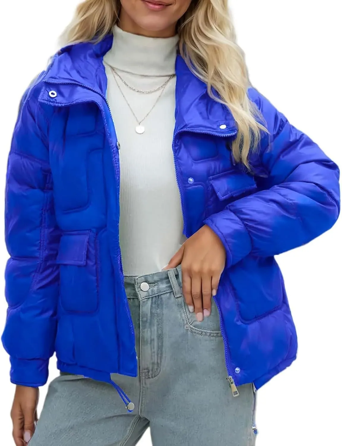 Women's Winter Cropped Puffer Jacket with Hood Jacket down jacket women