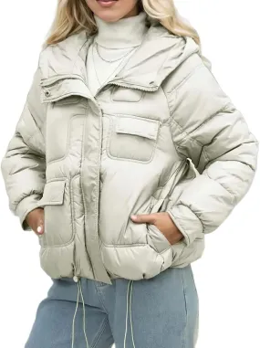 Women's Winter Cropped Puffer Jacket with Hood Jacket down jacket women