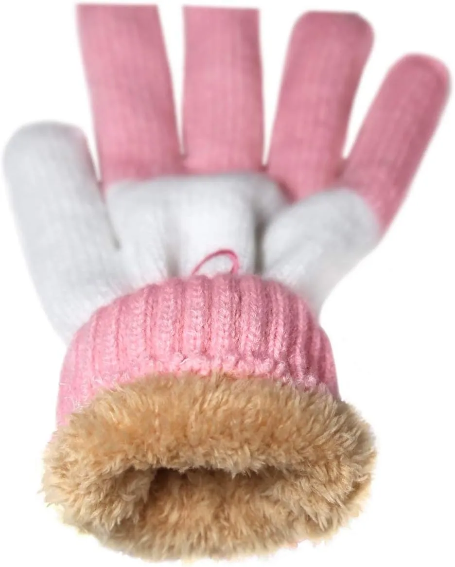 Womens Winter Set, Knitted Beanie with Pompom and Gloves, Pink Ribbon Breast Cancer Awareness